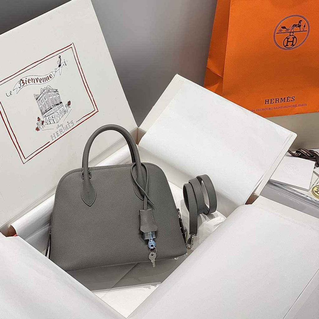 Hermes Bolide 1923 Bag 25 in Gray Epsom Calfskin Silver Hardware