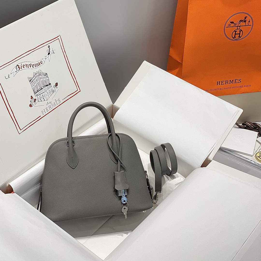 Hermes Bolide 1923 Bag 25 in Gray Epsom Calfskin Silver Hardware