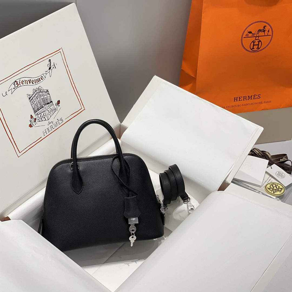 Hermes Bolide 1923 Bag 25 in Black Epsom Calfskin Silver Hardware
