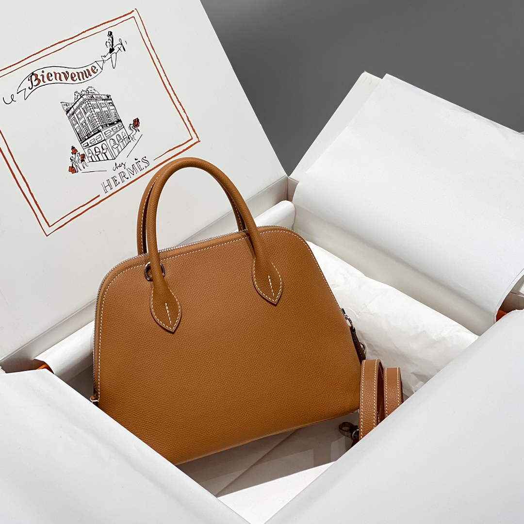 Hermes Bolide 1923 Bag 25 in Brown Epsom Calfskin Silver Hardware