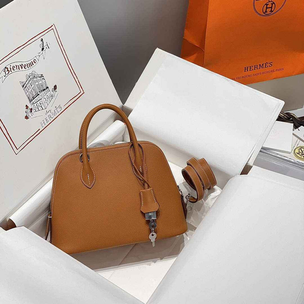 Hermes Bolide 1923 Bag 25 in Brown Epsom Calfskin Silver Hardware