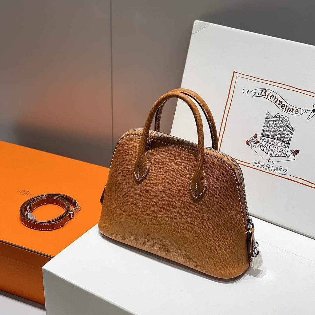 Hermes Bolide 1923 Bag 25 in Brown Epsom Calfskin Silver Hardware