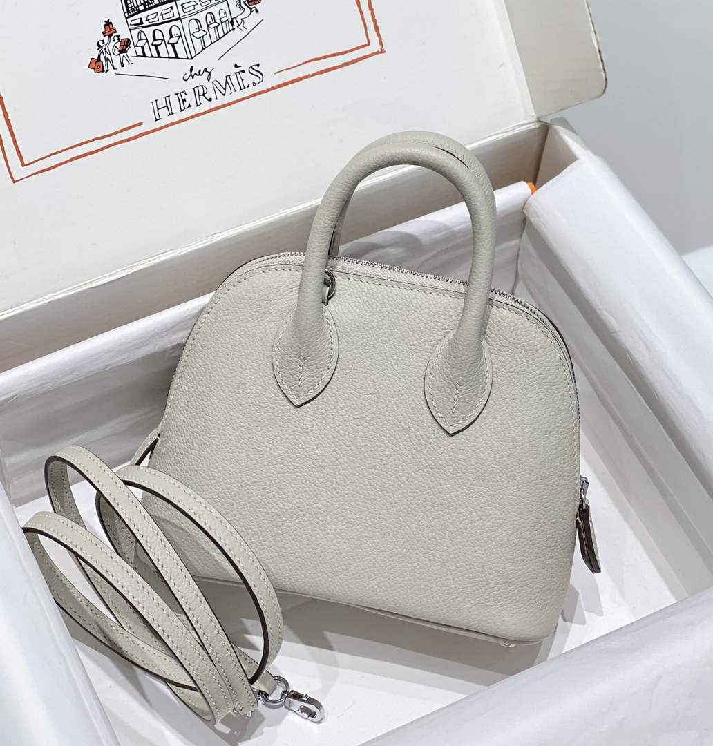 Hermes Bolide 1923 Mini Bag in Light Gray Evercolor Calfskin Silver Hardware