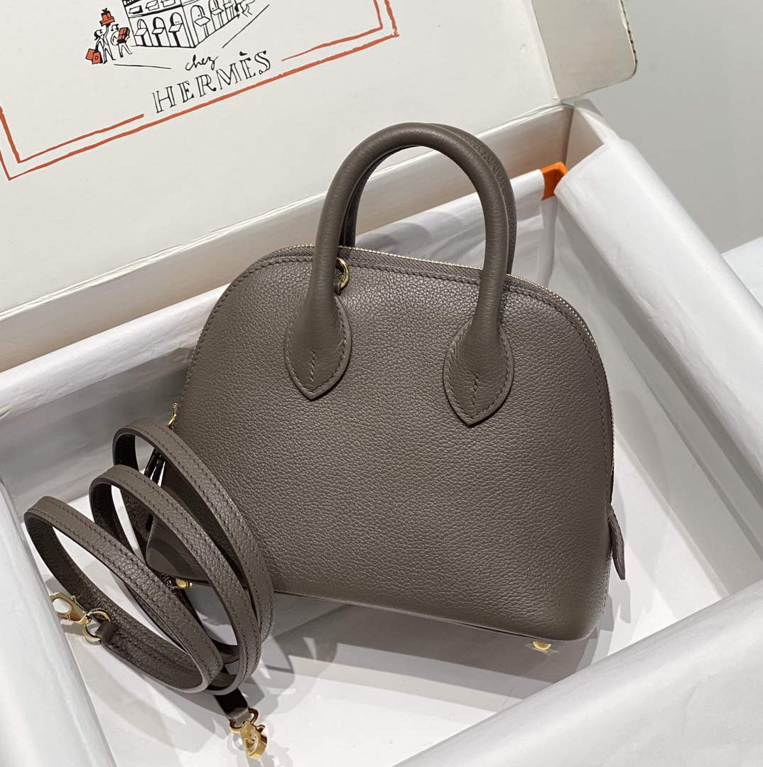 Hermes Bolide 1923 Mini Bag in Gray Evercolor Calfskin Gold Hardware