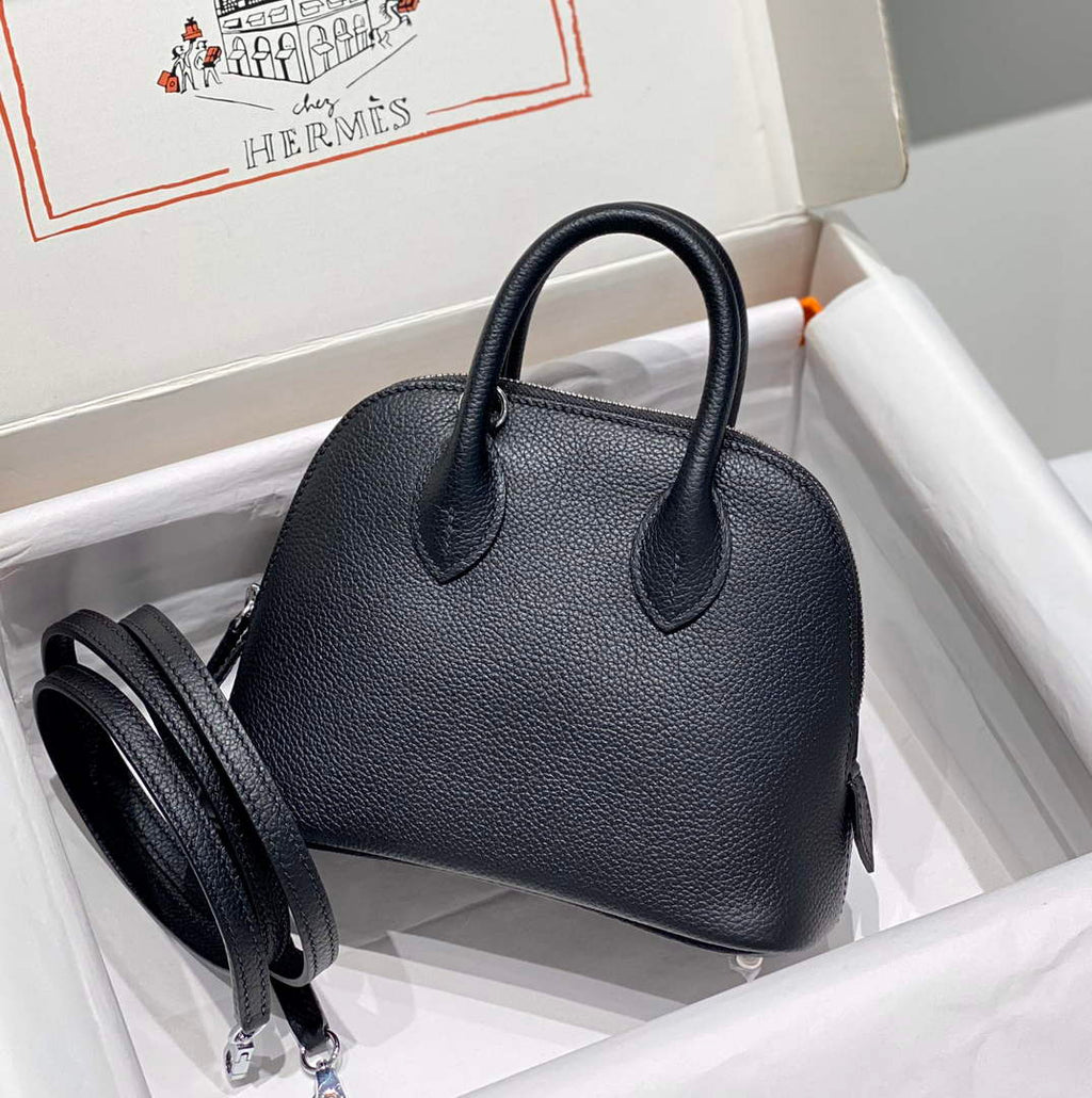 Hermes Bolide 1923 Mini Bag in Black Evercolor Calfskin Silver Hardware