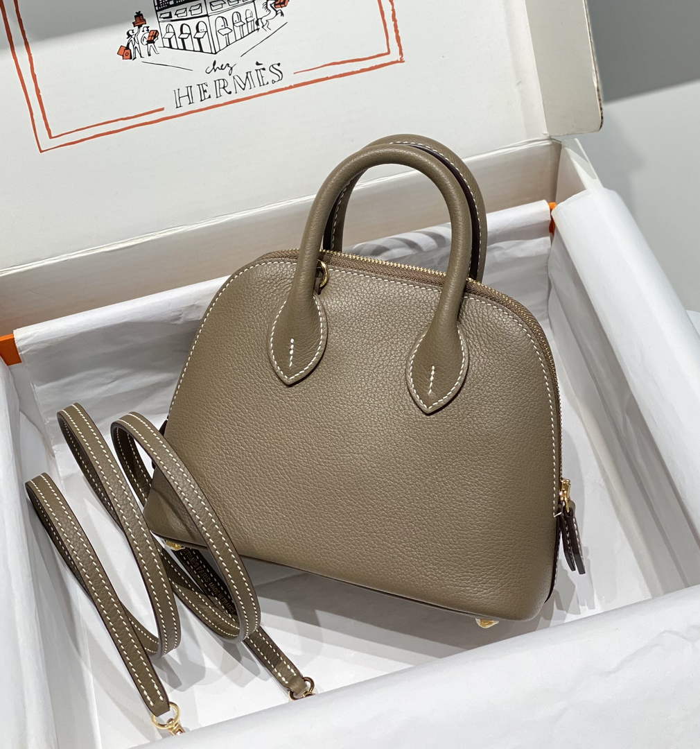 Hermes Bolide 1923 Mini Bag in Gray Evercolor Calfskin Gold Hardware