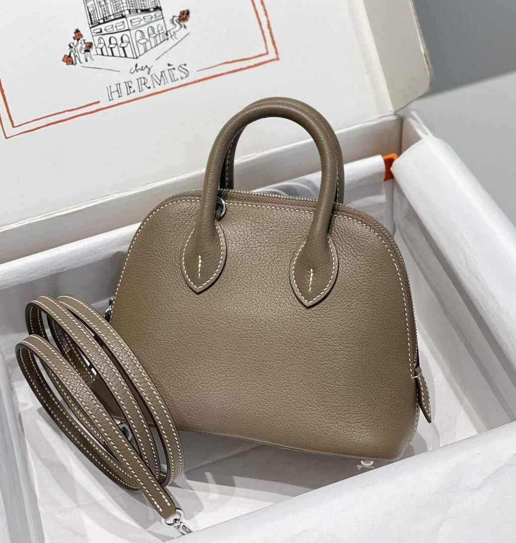 Hermes Bolide 1923 Mini Bag in Gray Evercolor Calfskin Silver Hardware