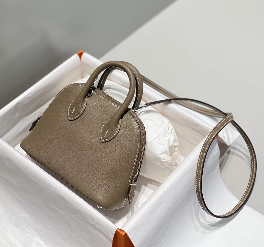 Hermes Bolide 1923 Mini Bag in Gray Evercolor Calfskin Silver Hardware