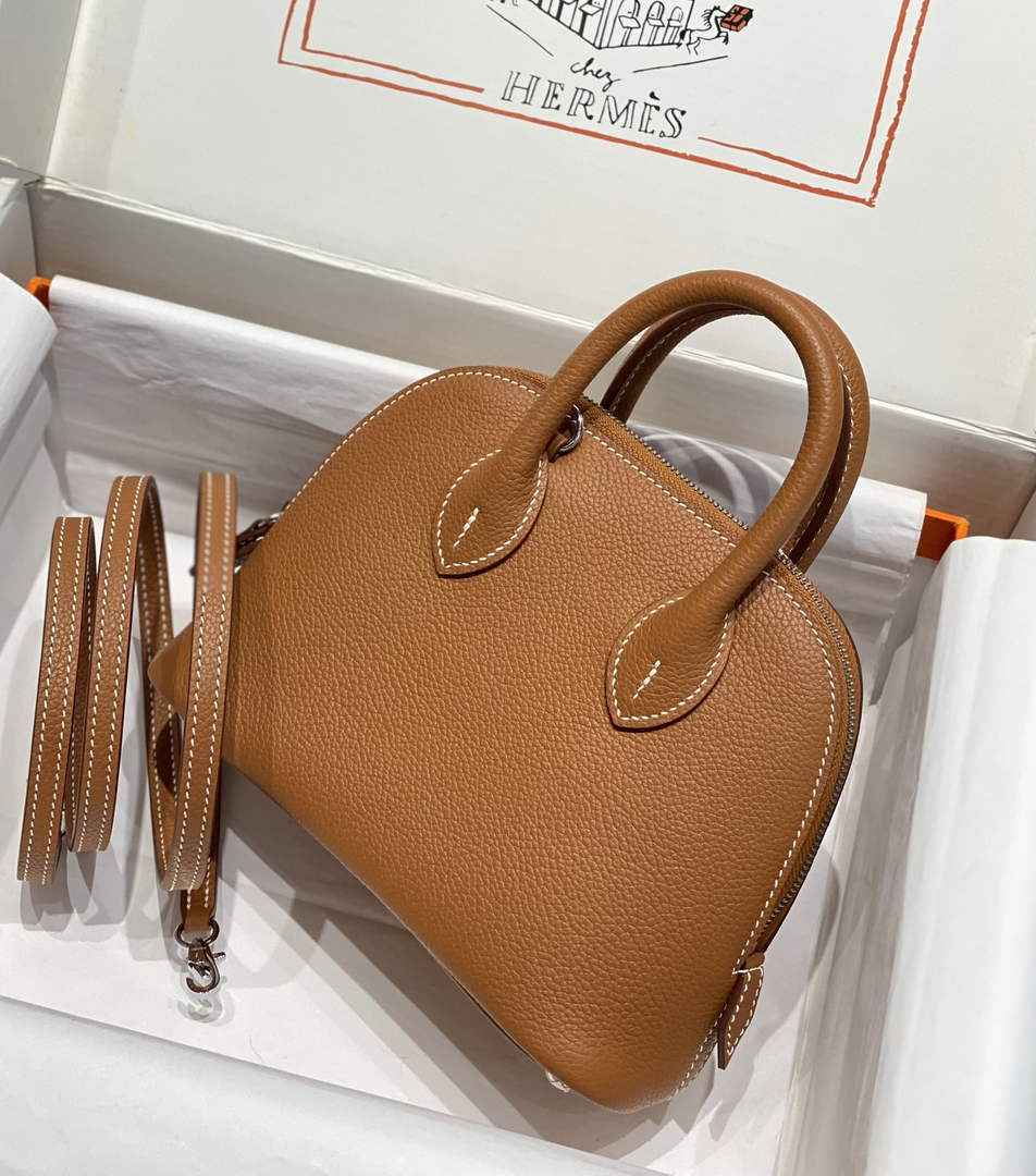 Hermes Bolide 1923 Mini Bag in Brown Evercolor Calfskin Silver Hardware