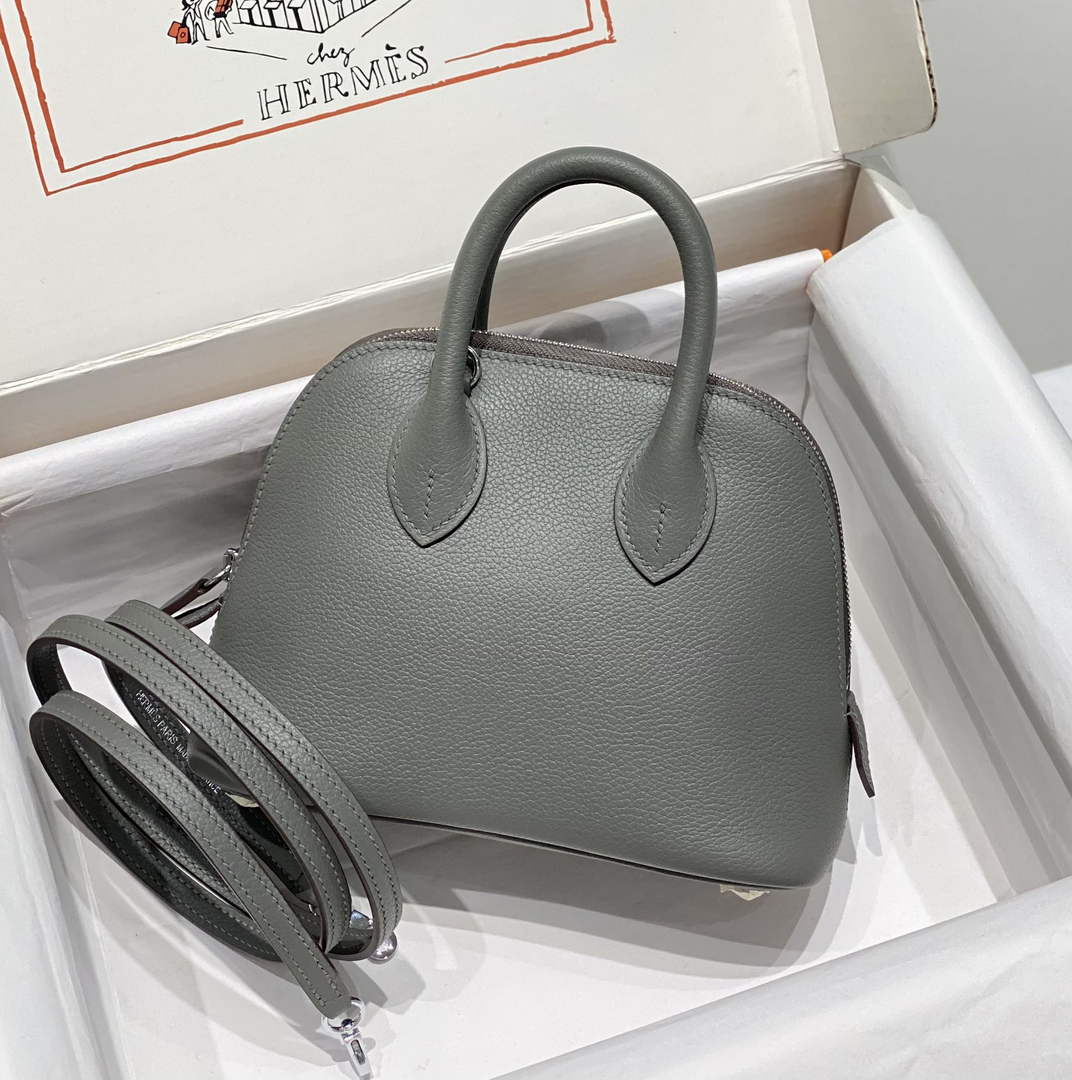 Hermes Bolide 1923 Mini Bag in Gray Evercolor Calfskin Silver Hardware