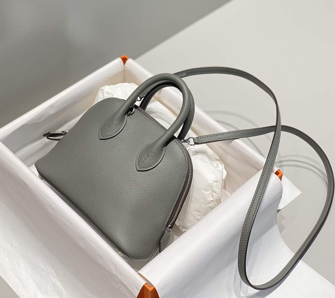 Hermes Bolide 1923 Mini Bag in Gray Evercolor Calfskin Silver Hardware