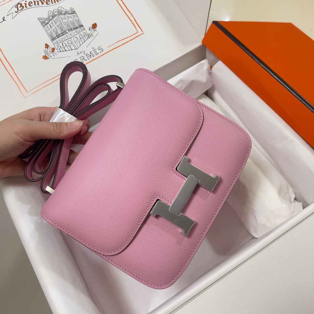 Hermes Constance Bag 19 Pink Epsom Leather Silver H083902