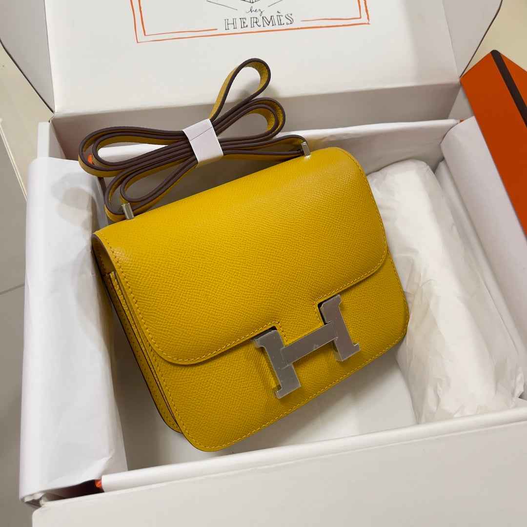 Hermes Constance Bag 19 Yellow Epsom Leather Silver H083918
