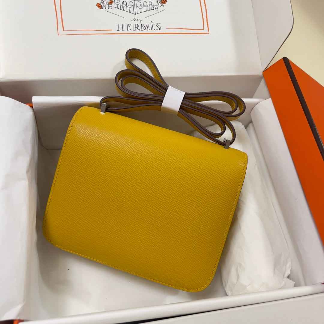 Hermes Constance Bag 19 Yellow Epsom Leather Silver H083918