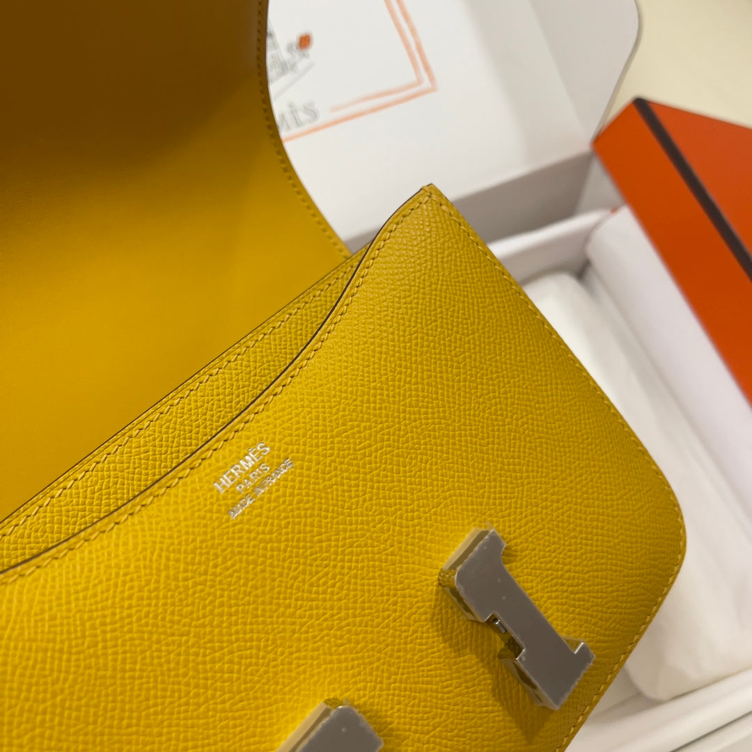 Hermes Constance Bag 19 Yellow Epsom Leather Silver H083918