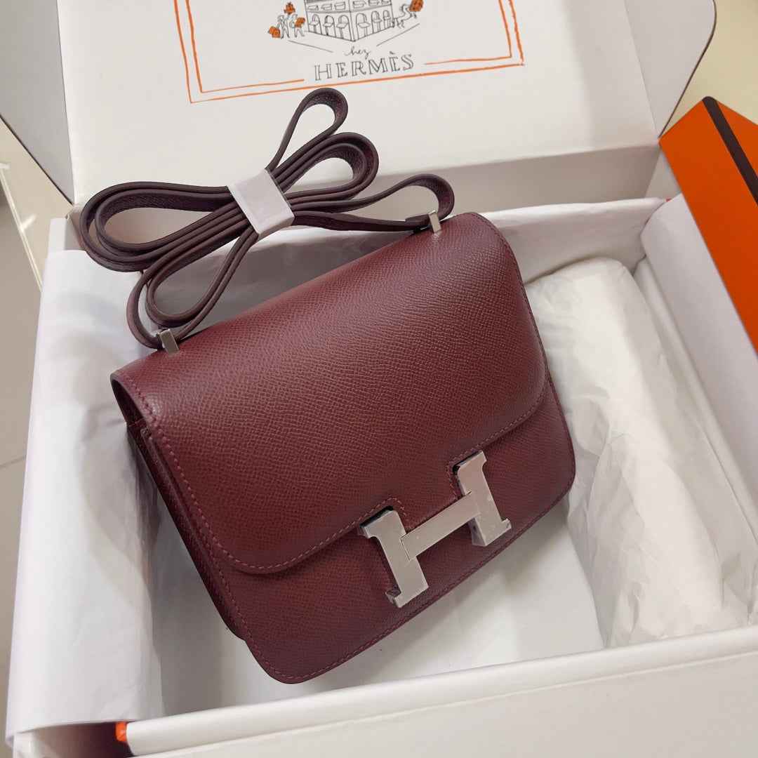 Hermes Constance Bag 19 Wine Red Epsom Leather Silver H083922