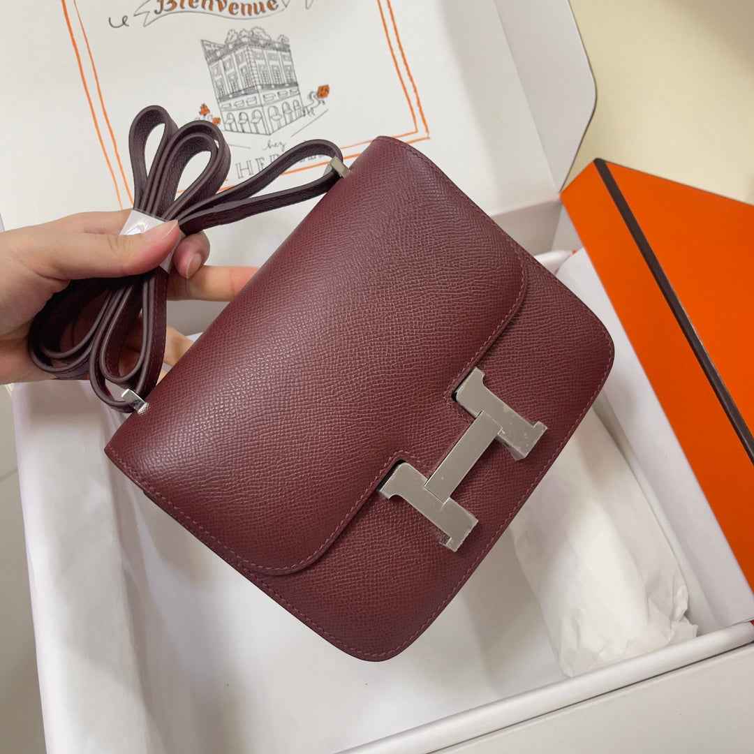 Hermes Constance Bag 19 Wine Red Epsom Leather Silver H083922