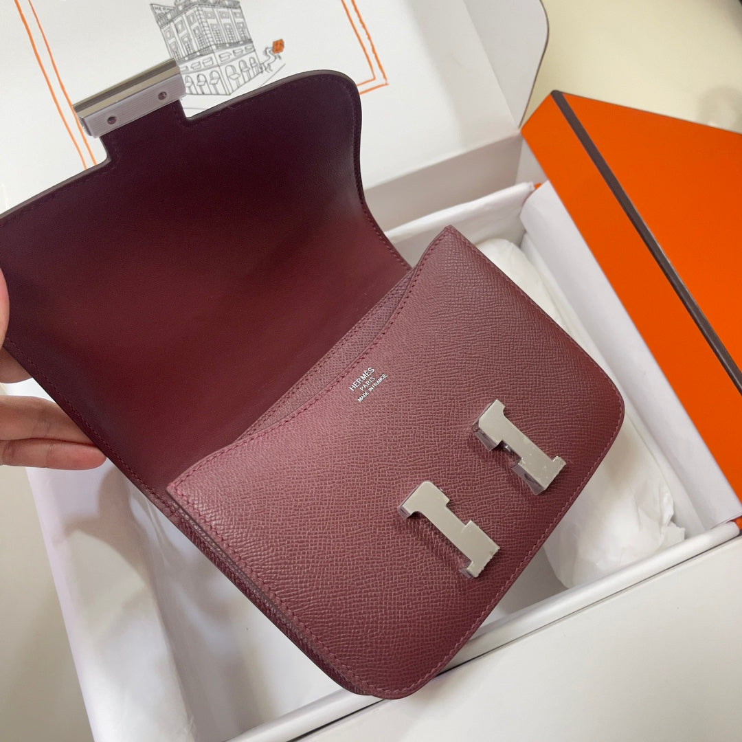Hermes Constance Bag 19 Wine Red Epsom Leather Silver H083922