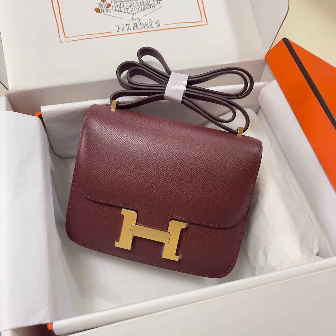 Hermes Constance Bag 19 Wine Red Epsom Leather Gold H083923