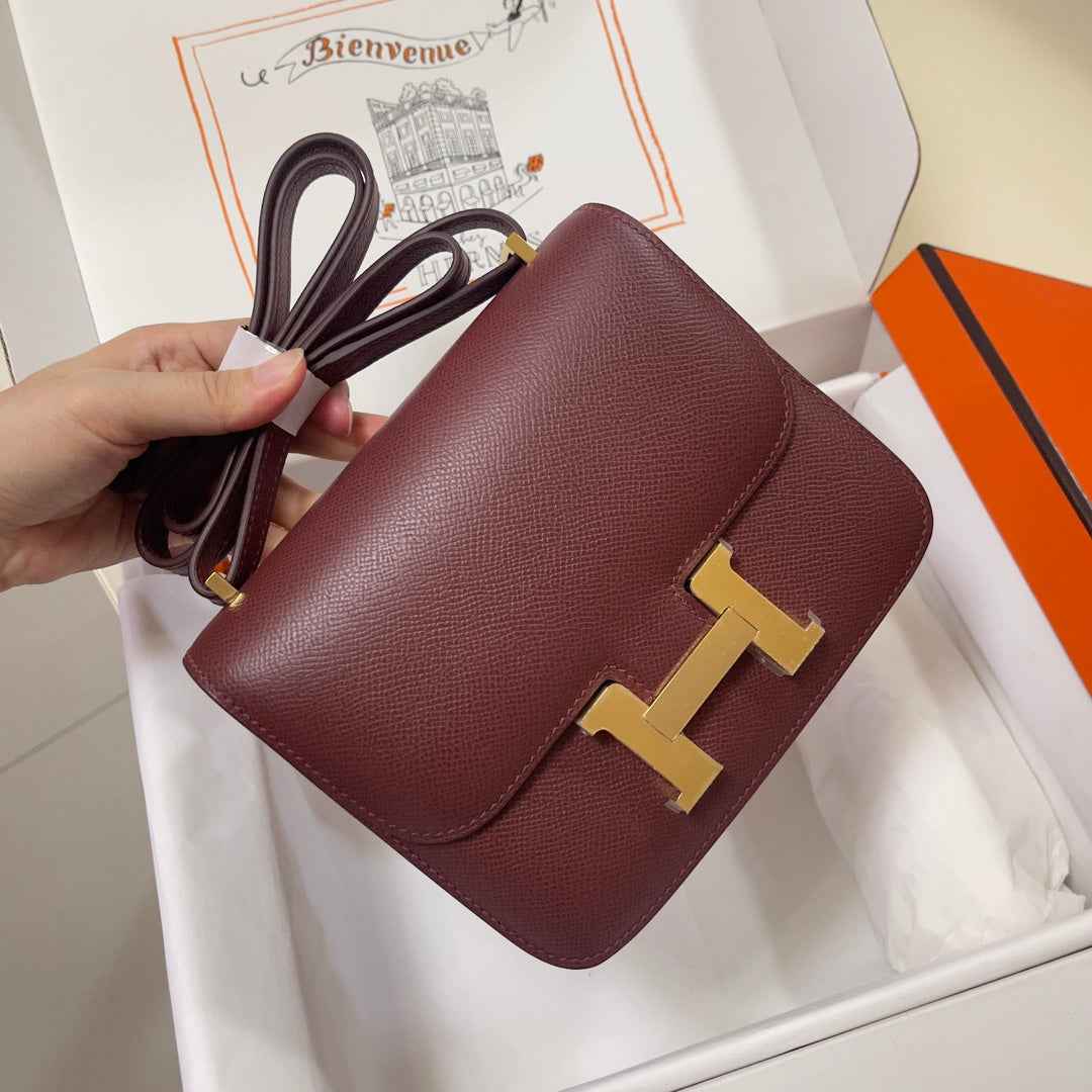 Hermes Constance Bag 19 Wine Red Epsom Leather Gold H083923