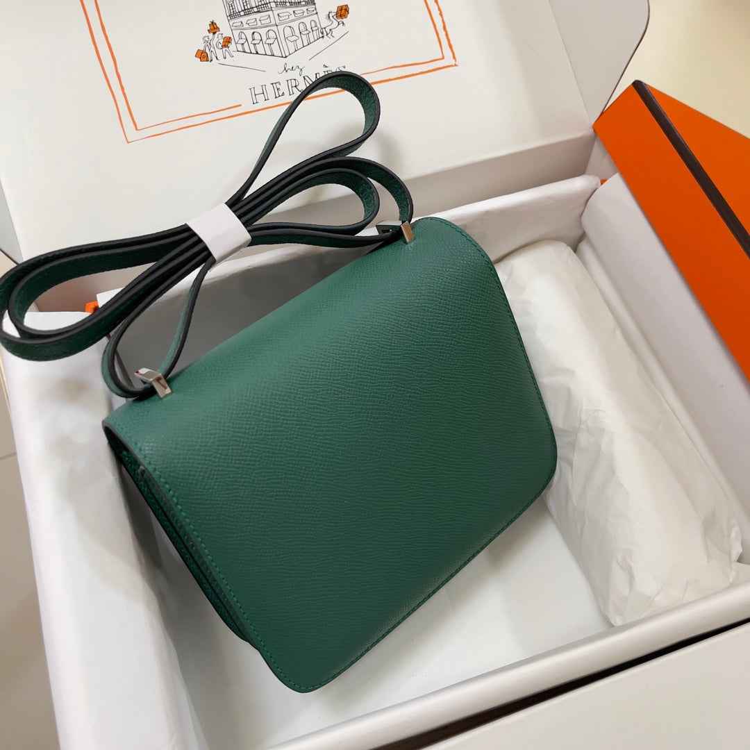 Hermes Constance Bag 19 Dark Green Epsom Leather Silver H083929