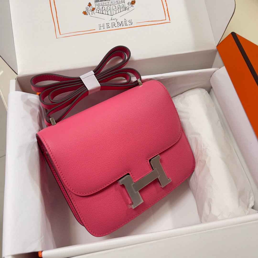 Hermes Constance Bag 19 Dark Pink Epsom Leather Silver H0839315