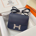 Hermes Constance Bag 19 Navy Blue Epsom Leather Silver H0839322