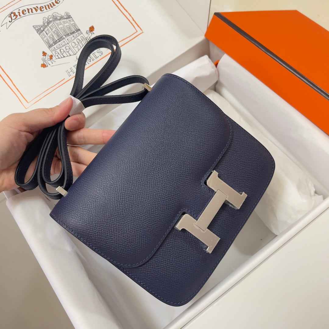Hermes Constance Bag 19 Navy Blue Epsom Leather Silver H0839322