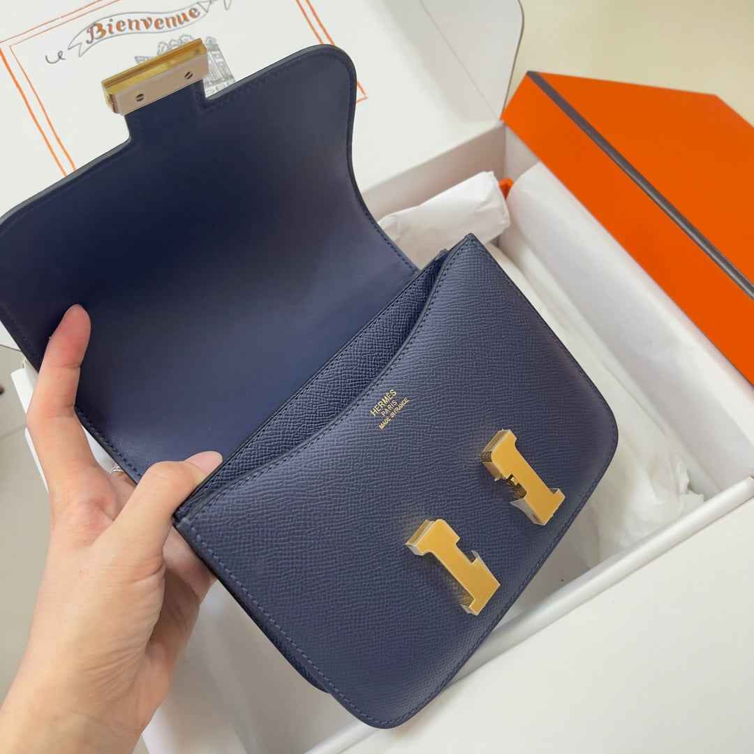 Hermes Constance Bag 19 Navy Blue Epsom Leather Gold H0839323
