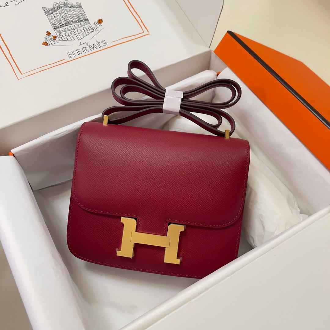 Hermes Constance Bag 19 Dark Red Epsom Leather Gold H0839331