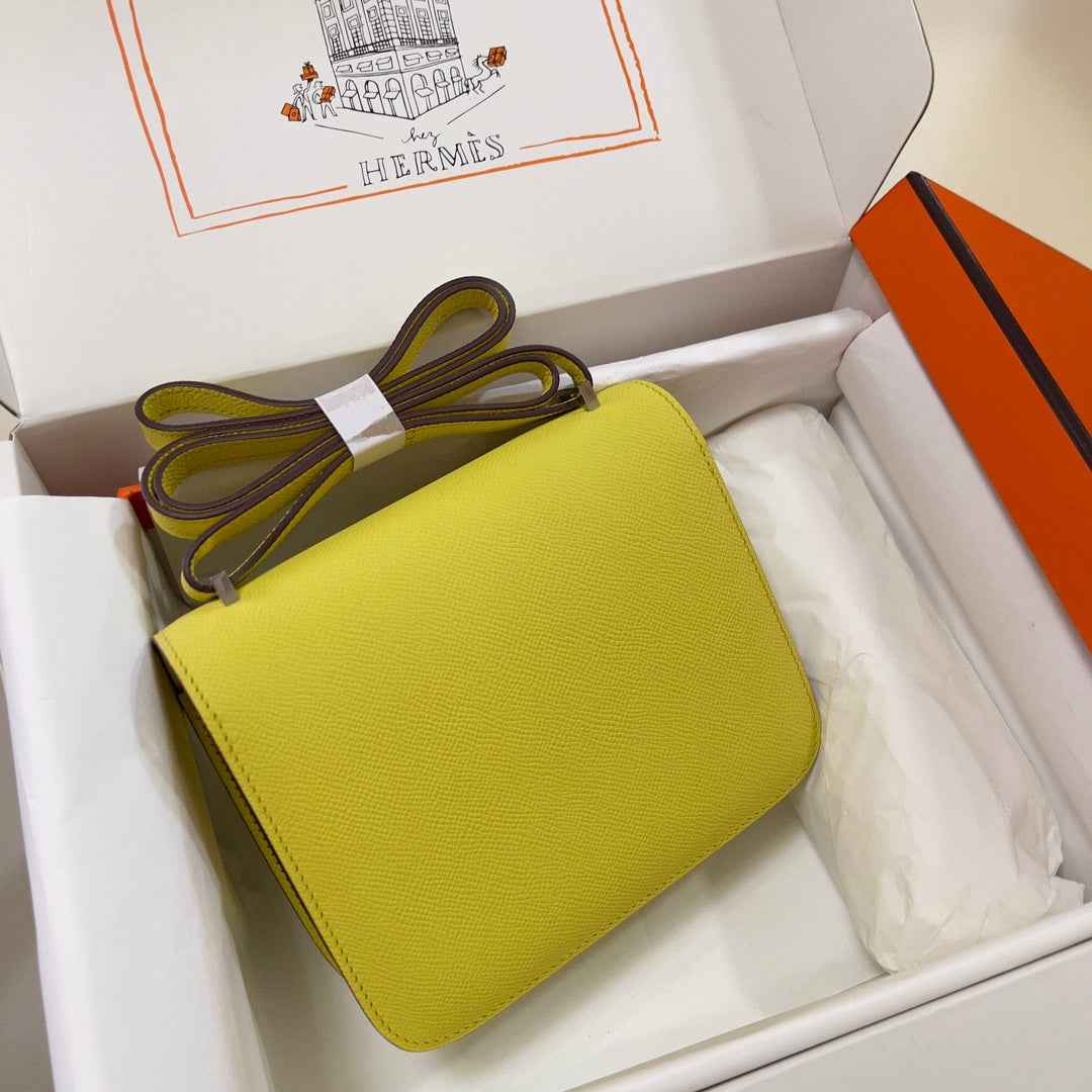 Hermes Constance Bag Yellow Epsom Leather Silver H2503