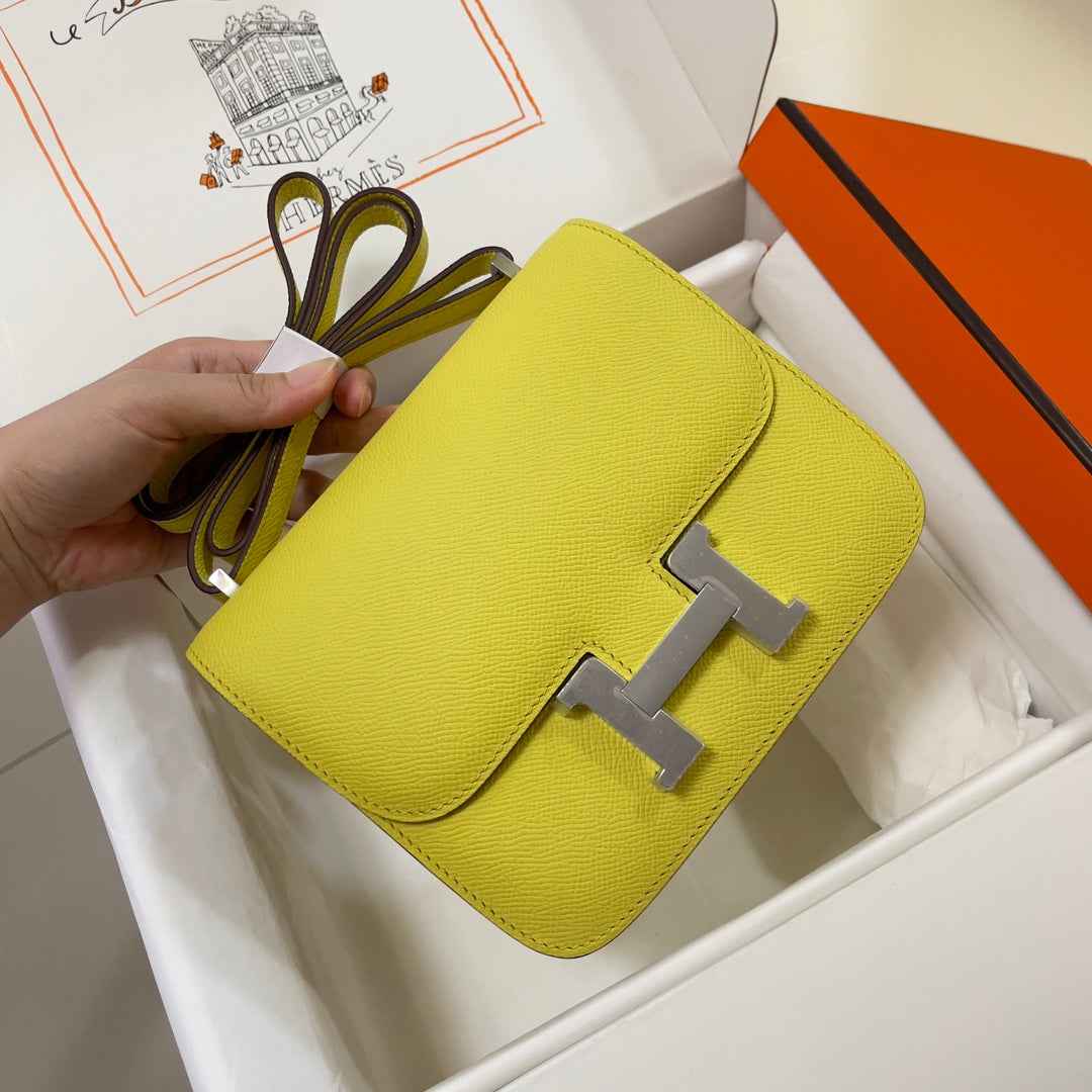 Hermes Constance Bag Yellow Epsom Leather Silver H2503