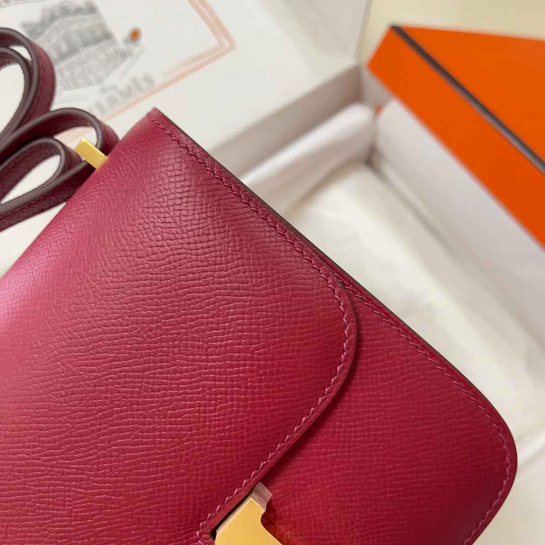Hermes Constance Bag Dark Red Epsom Leather Gold H2504