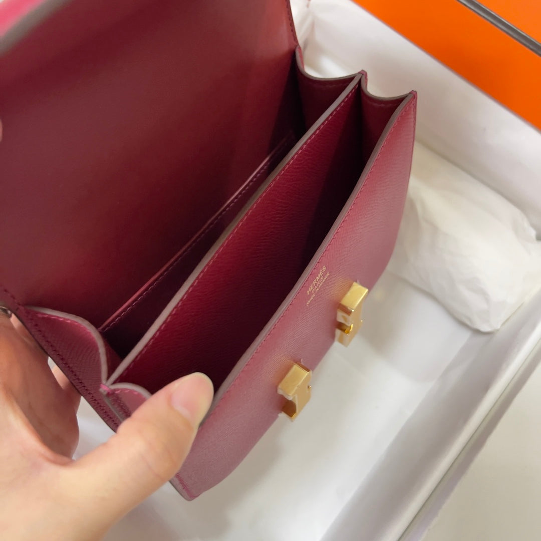 Hermes Constance Bag Dark Red Epsom Leather Gold H2504