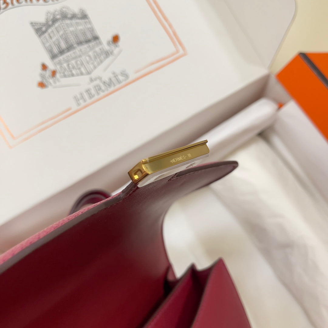 Hermes Constance Bag Dark Red Epsom Leather Gold H2504