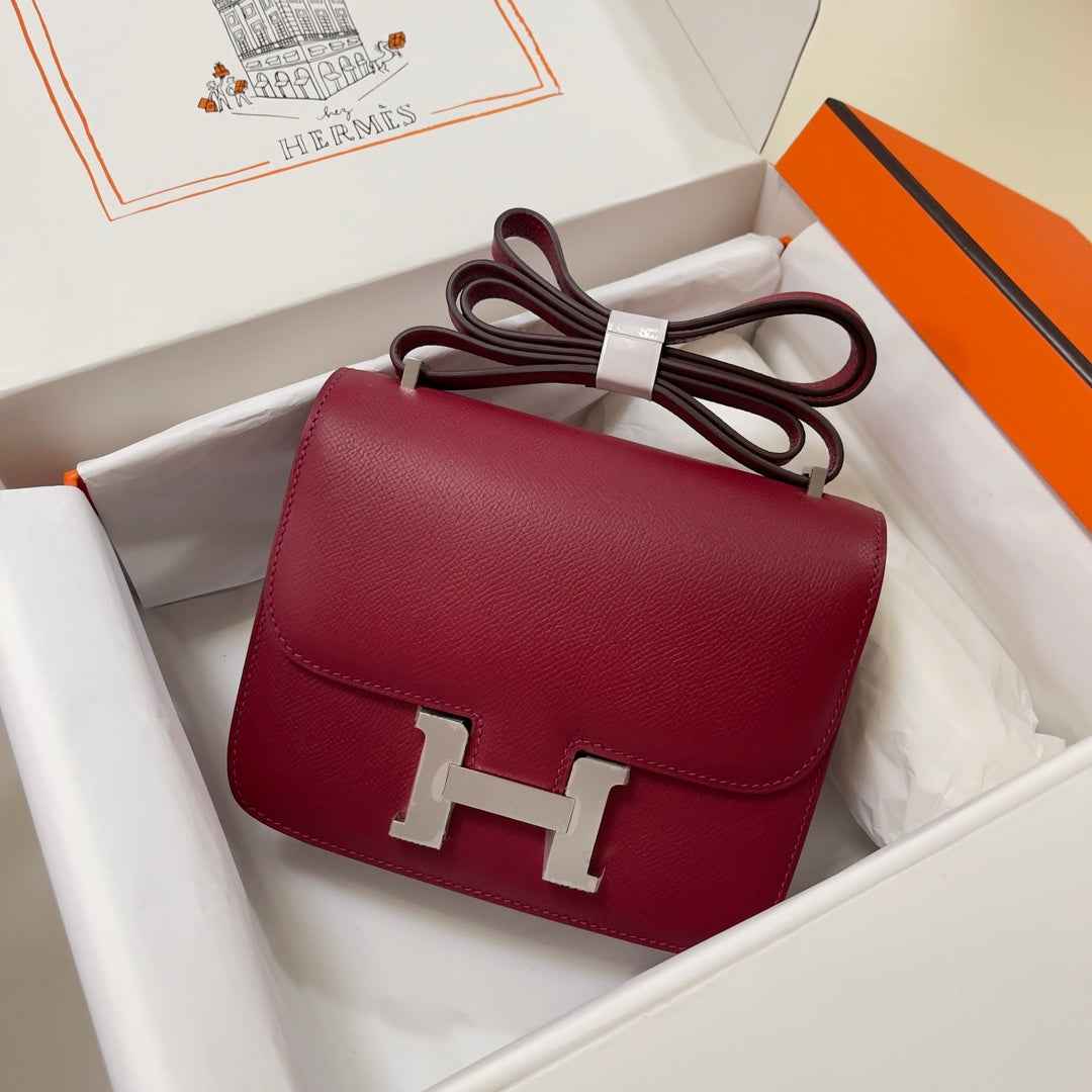 Hermes Constance Bag Dark Red Epsom Leather Silver H2505