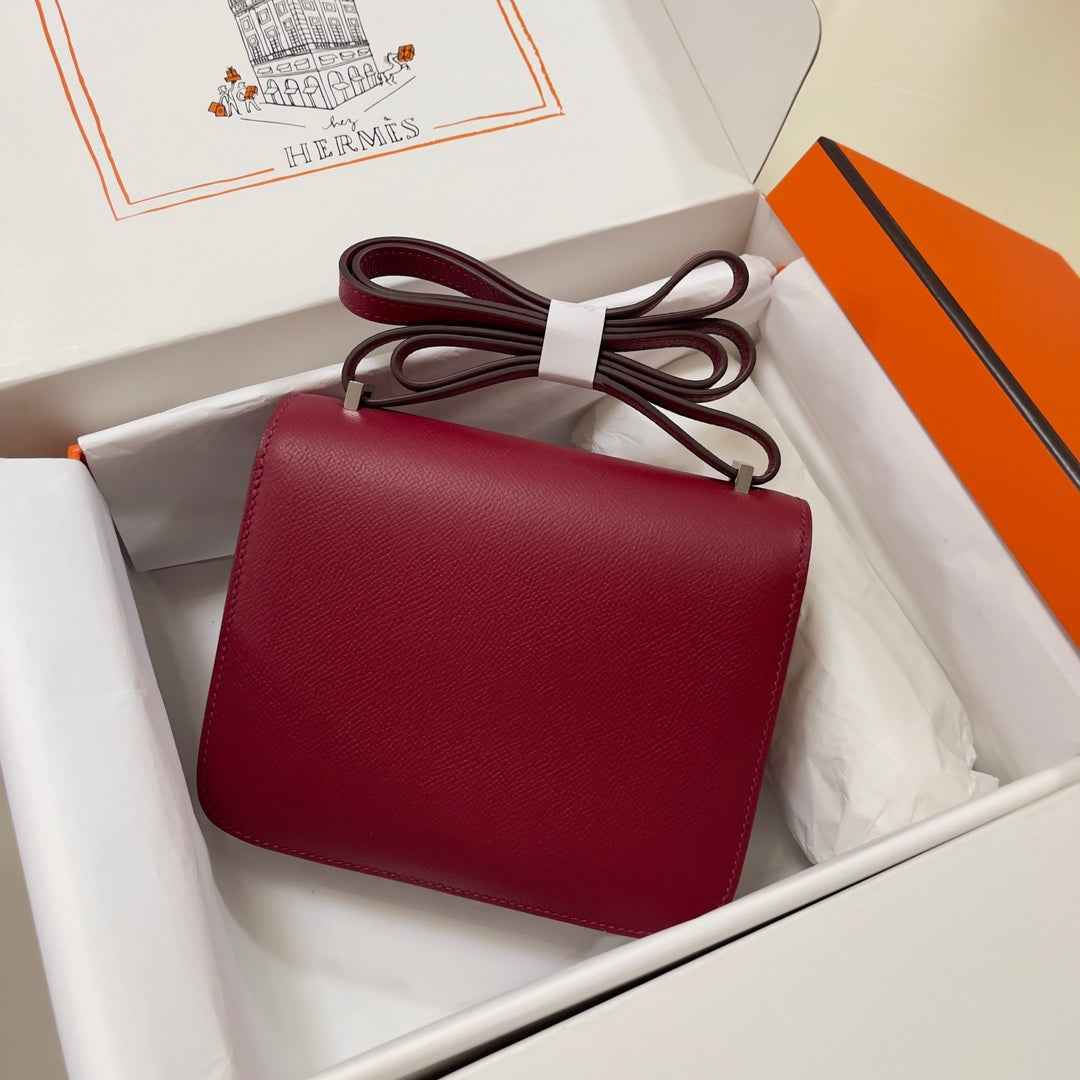 Hermes Constance Bag Dark Red Epsom Leather Silver H2505