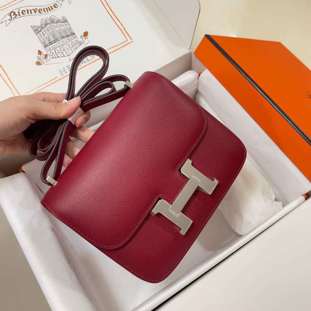 Hermes Constance Bag Dark Red Epsom Leather Silver H2505
