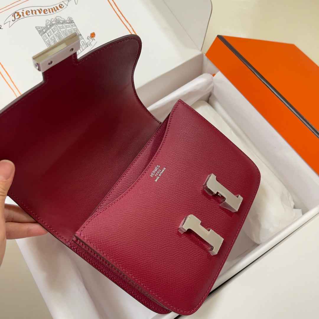 Hermes Constance Bag Dark Red Epsom Leather Silver H2505