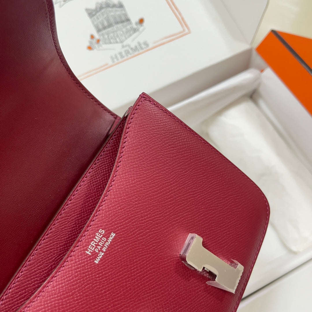 Hermes Constance Bag Dark Red Epsom Leather Silver H2505