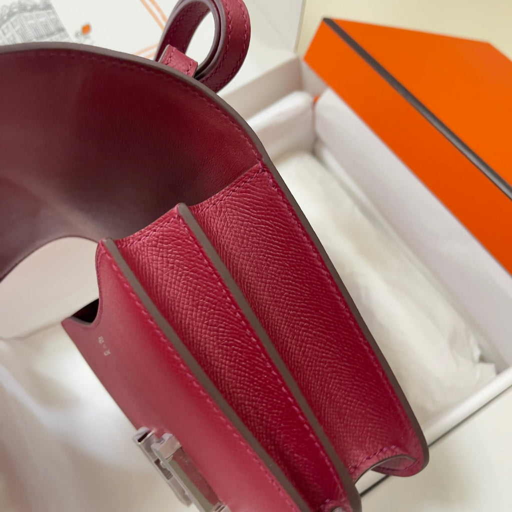 Hermes Constance Bag Dark Red Epsom Leather Silver H2505