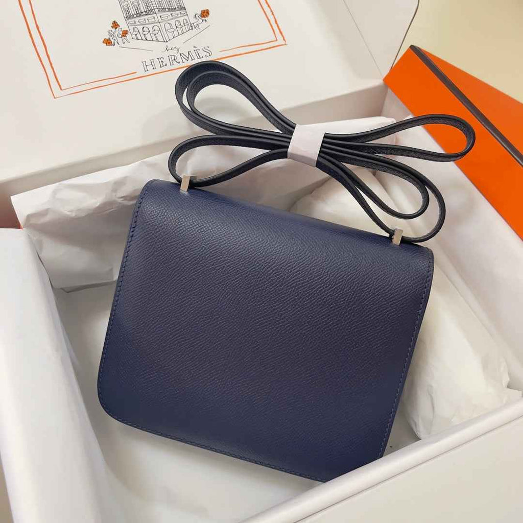Hermes Constance Bag Navy Blue Epsom Leather Silver H2513