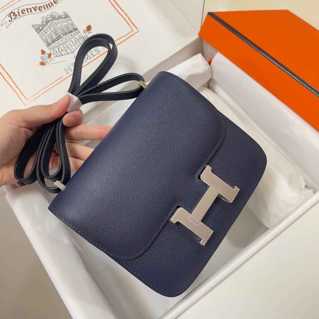 Hermes Constance Bag Navy Blue Epsom Leather Silver H2513