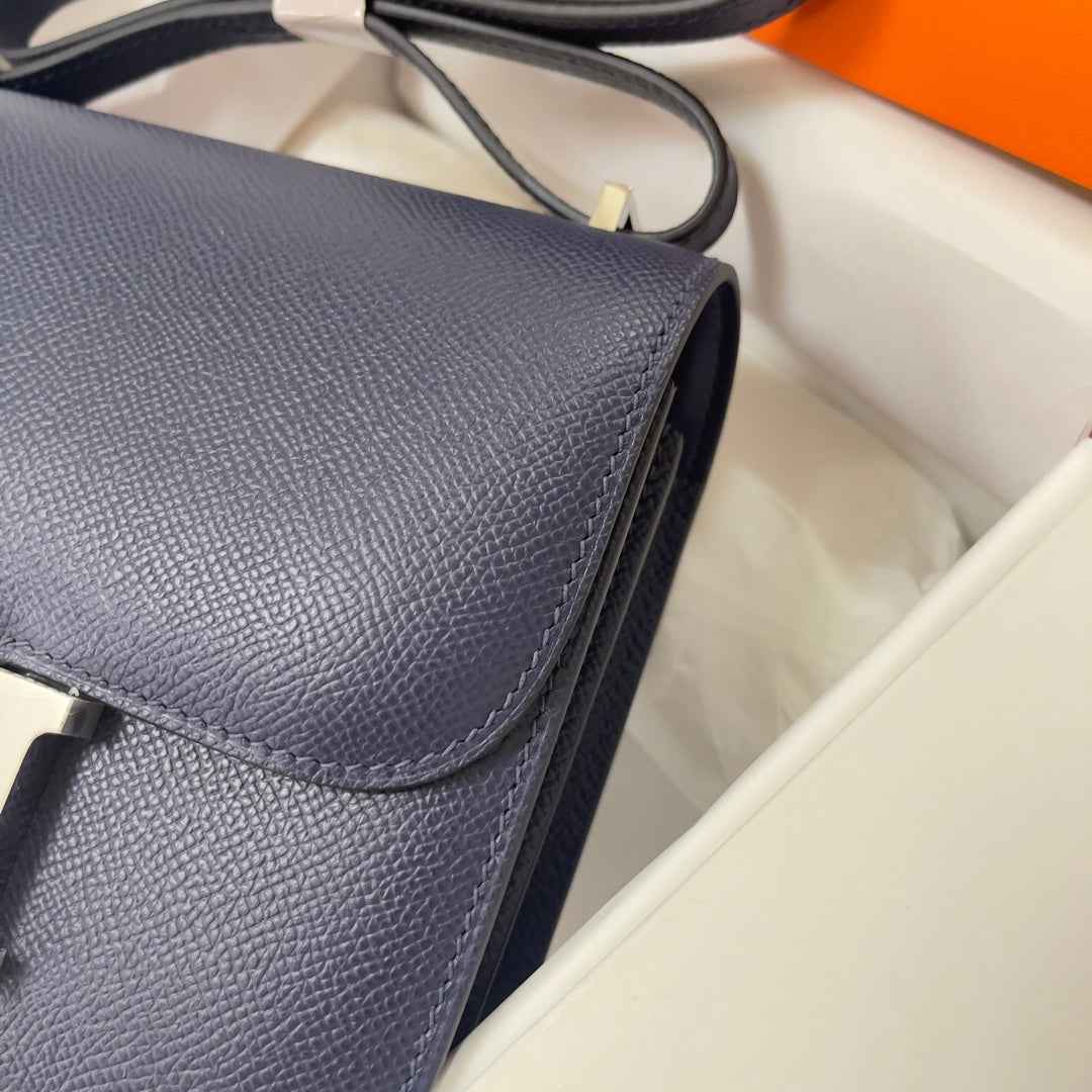 Hermes Constance Bag Navy Blue Epsom Leather Silver H2513