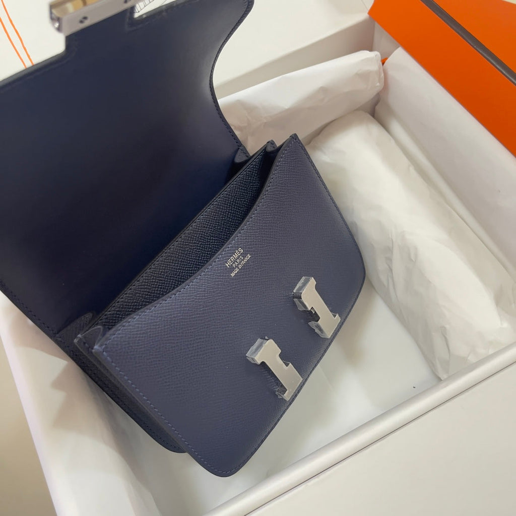 Hermes Constance Bag Navy Blue Epsom Leather Silver H2513