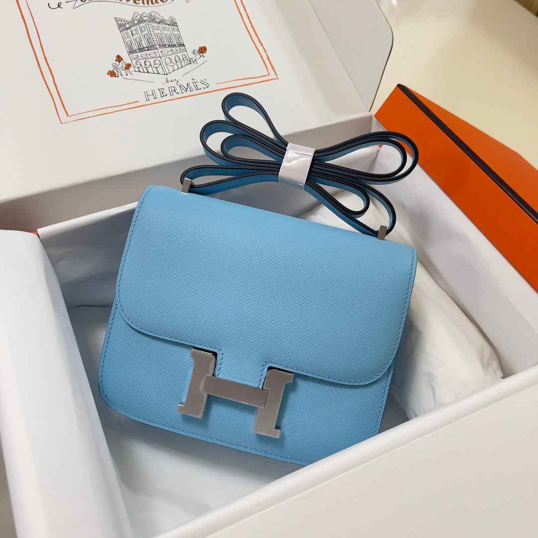 Hermes Constance Bag Blue Epsom Leather Silver H2525