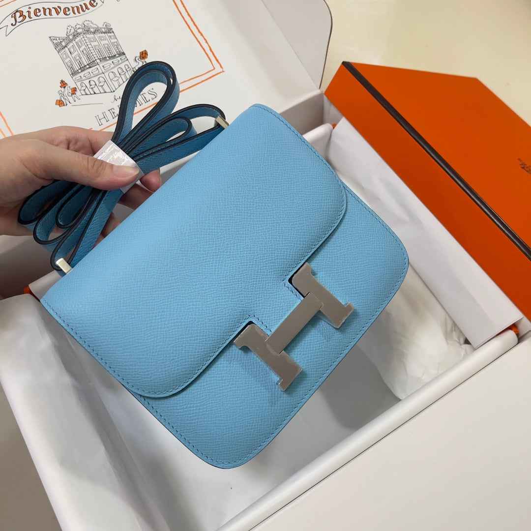 Hermes Constance Bag Blue Epsom Leather Silver H2525
