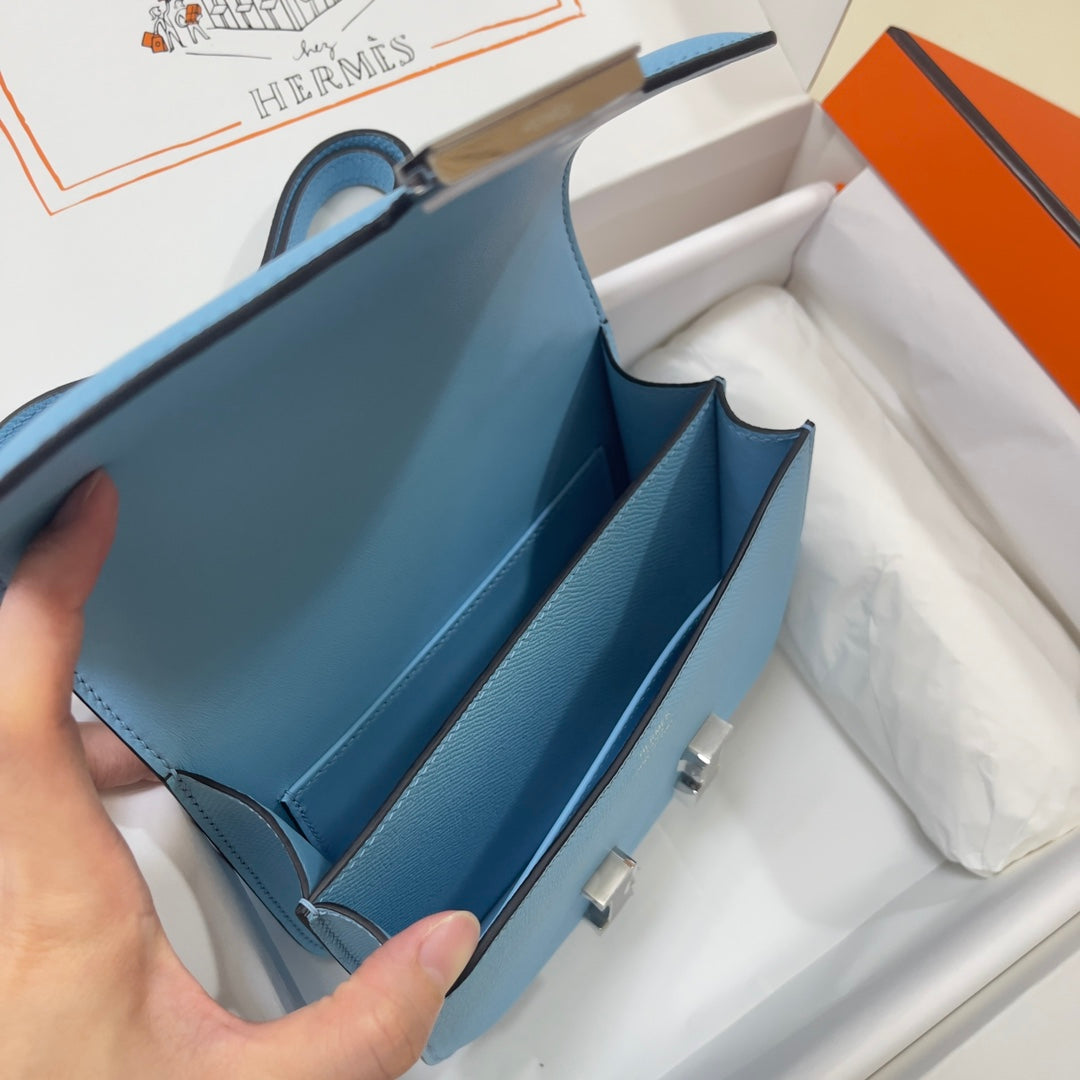 Hermes Constance Bag Blue Epsom Leather Silver H2525