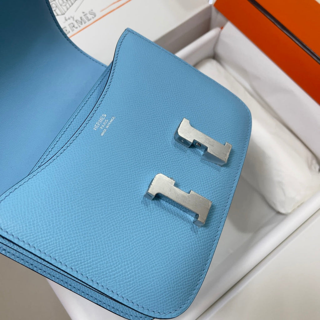 Hermes Constance Bag Blue Epsom Leather Silver H2525
