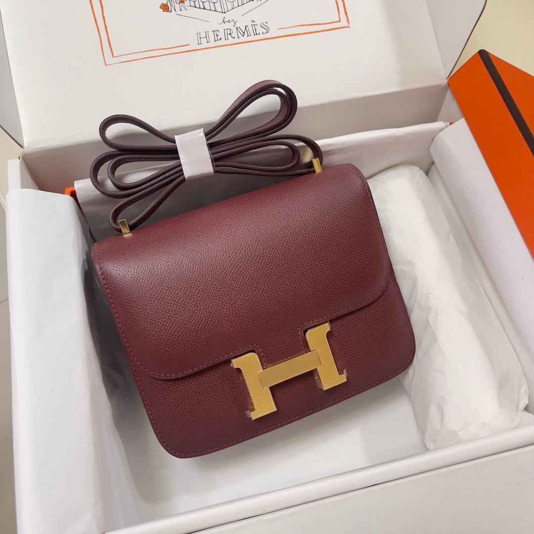 Hermes Constance Bag Wine Red Epsom Leather Gold H2532